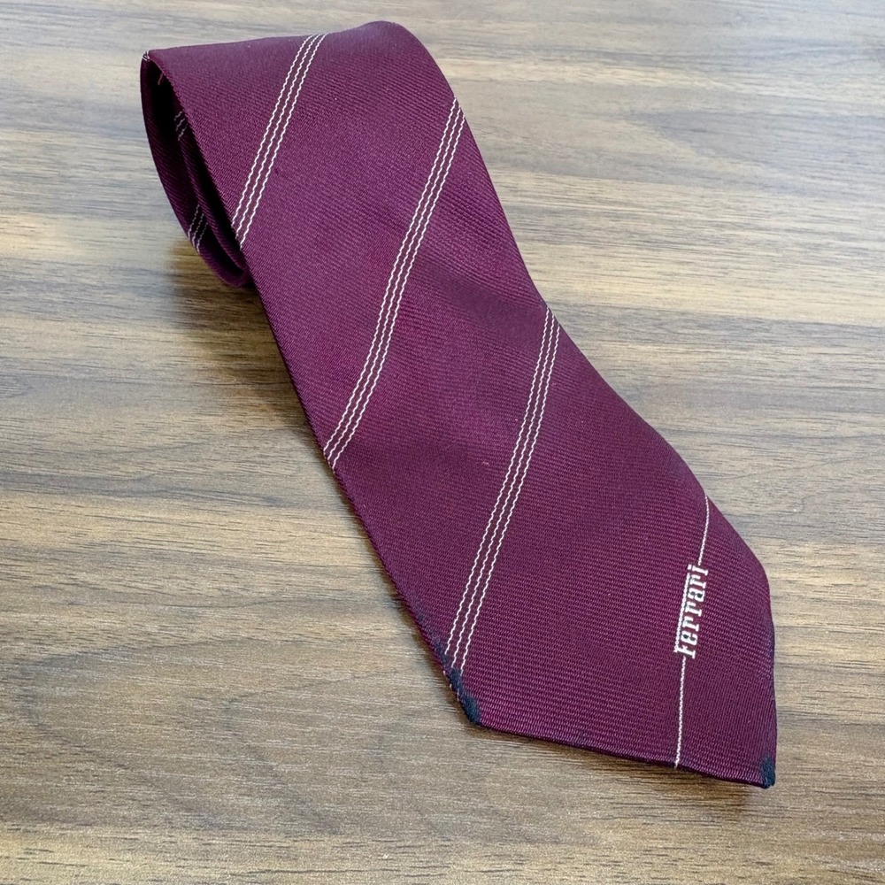 Ferrari Burgundy Striped 100% Silk Tie Made in Italy‎ Mens Luxury 54"x3" Vintage